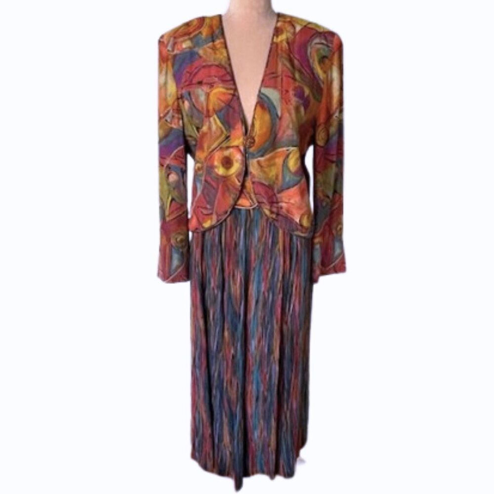 Vintage 80's Boho Marsha Brander Palazzo Pant & Blazer Suit Set Artsy Abstract 8